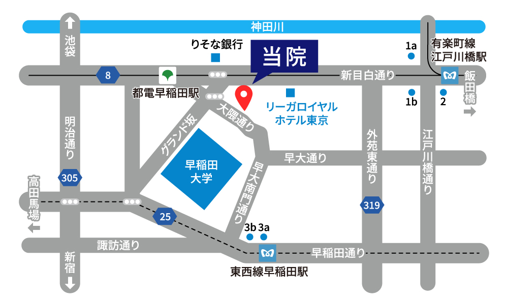 新宿区西早稲田・新日本歯科・アクセスマップ